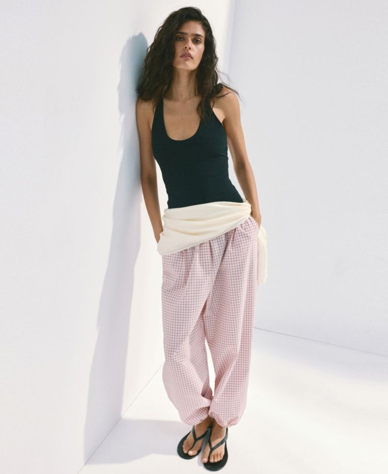 Women's Mid-Rise Plaid Baggy Pants