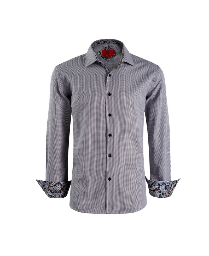 Big Boys Black Slim Fit Houndstooth Dress Button-Down Shirt