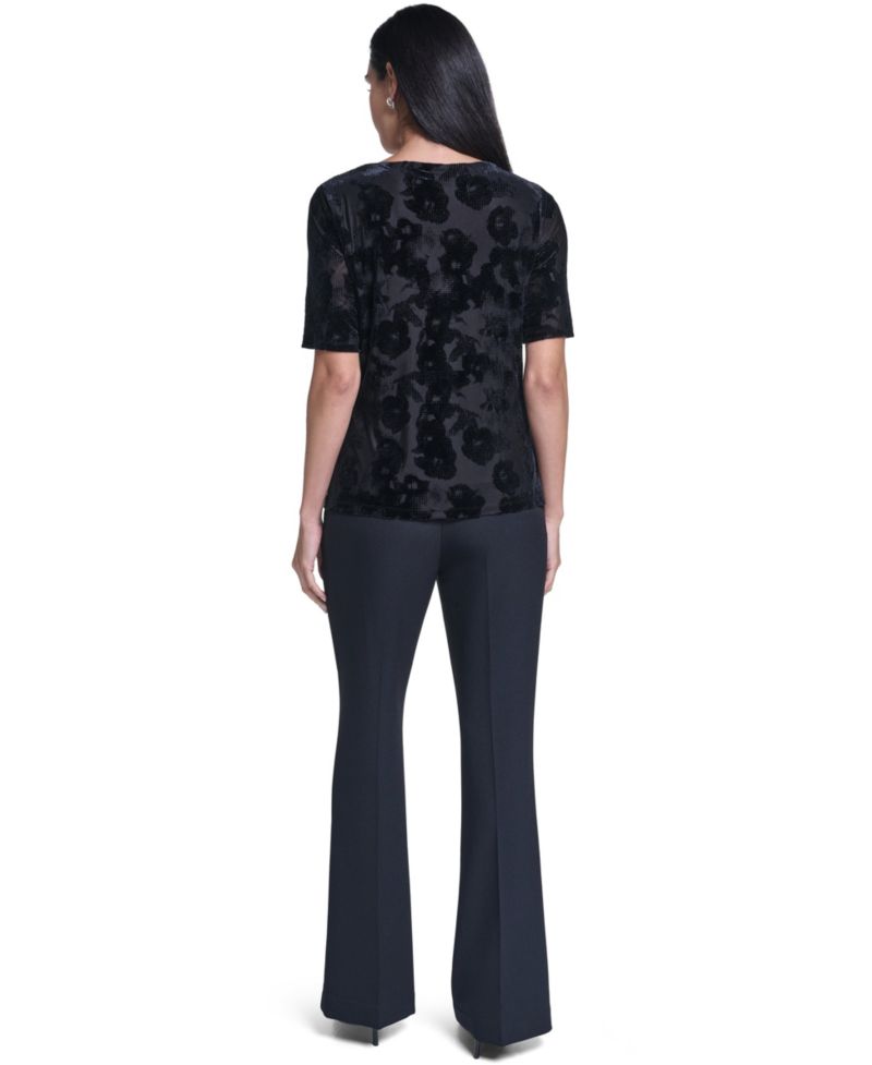 Women's Short-Sleeve Pleated Floral Blouse