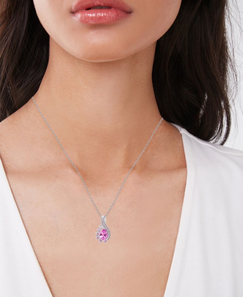 Lab-Grown Pink Sapphire Infinity Pear (1-1/4 ct. t.w.) Pendant Necklace in Sterling Silver