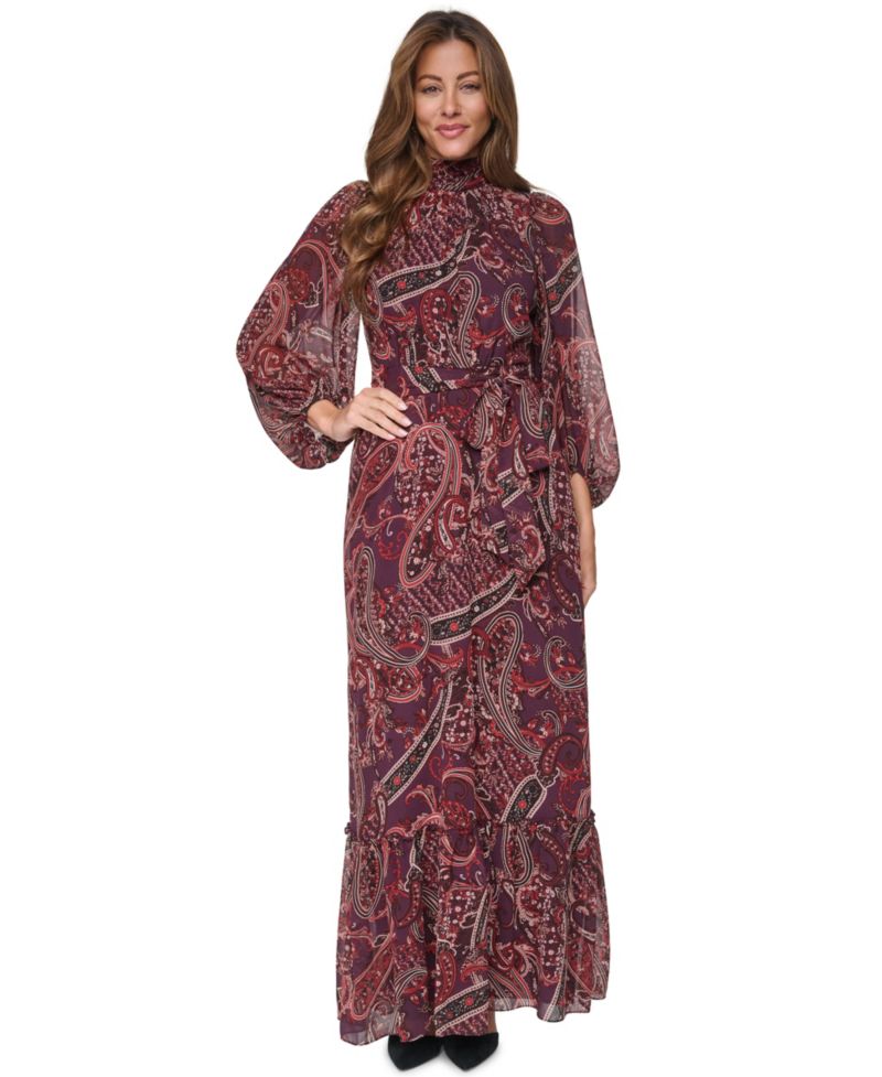 Plus Mock Neck Tiered Maxi Dress