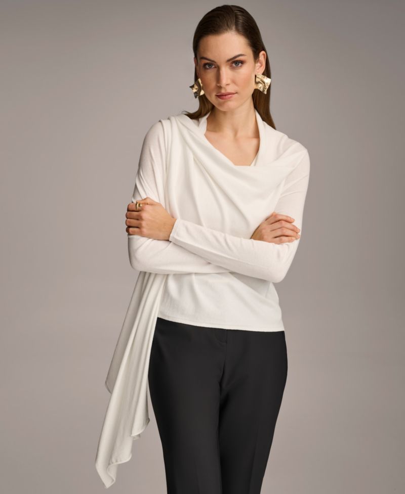 Women's Long-Sleeve Drape-Front Cardigan
