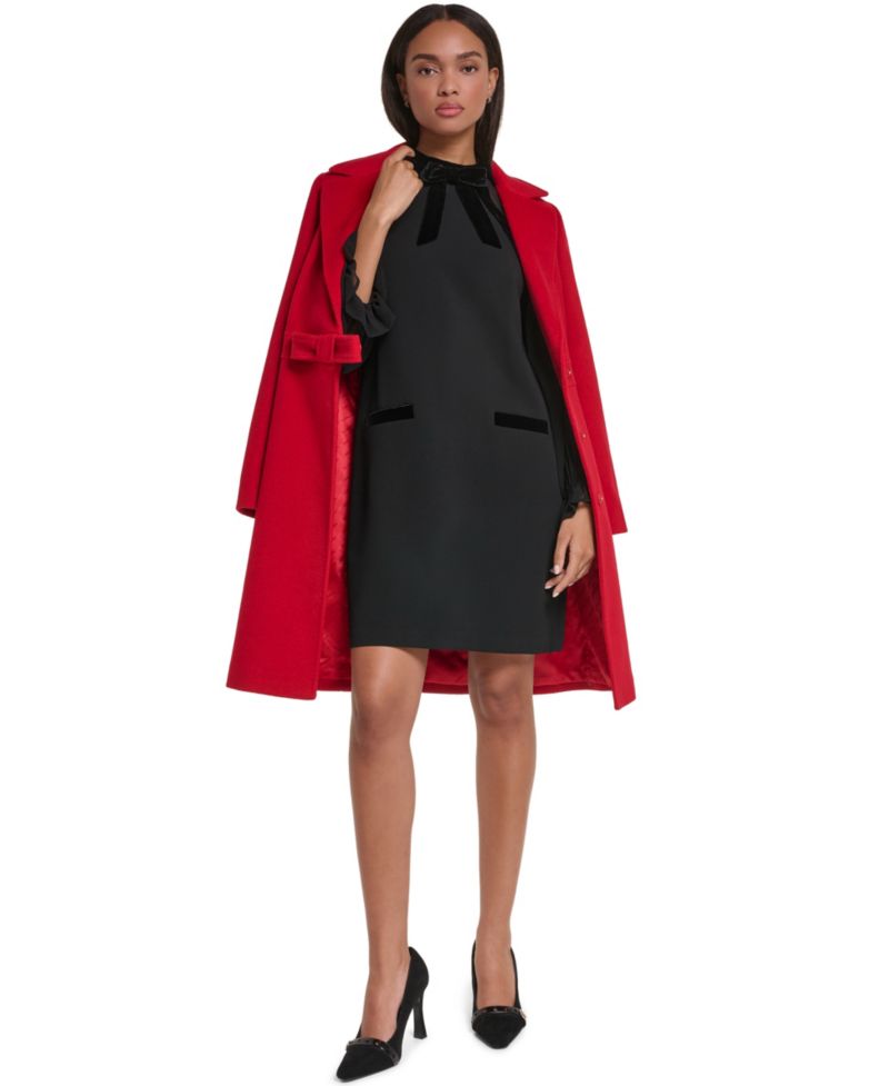 Petite Velvet Bow Mock Neck Long-Sleeve Dress