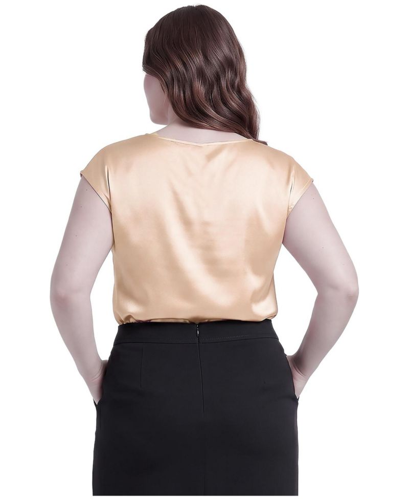 Plus Size Cowl Neck Cap Sleeve Satin Blouse