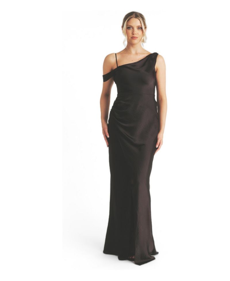 Women's Asymmetric Bardot Satin Bridesmaid Dress