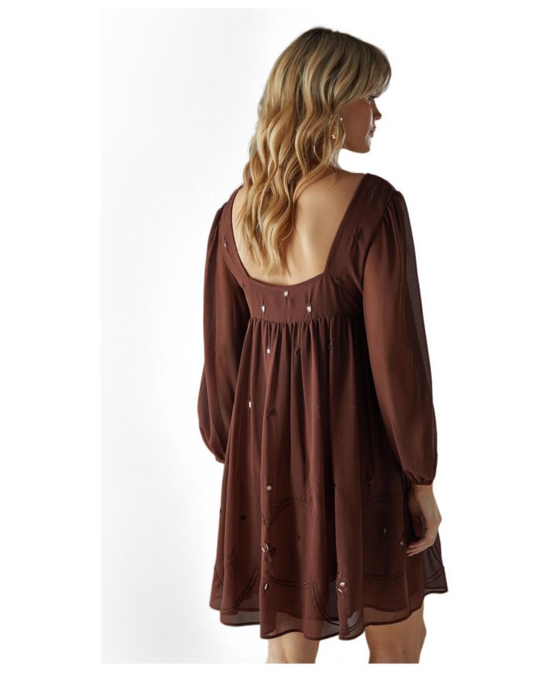 Women's Hand Embellished Square Neck Mini Dress