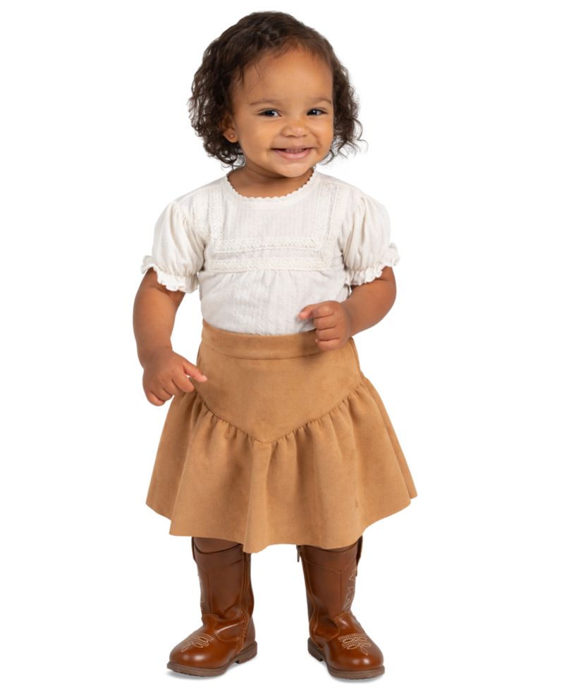 Baby Girls' Short-Sleeve Bodysuit and Skirt, 2-Piece Set