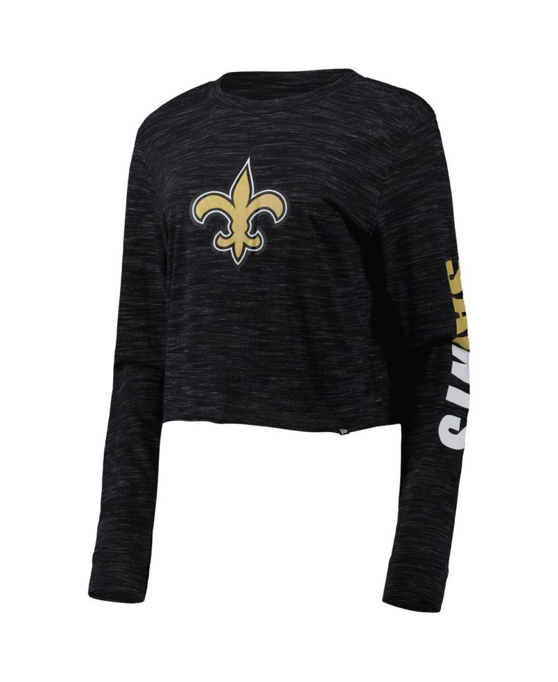 Women's Black New Orleans Saints Crop Long Sleeve T-shirt