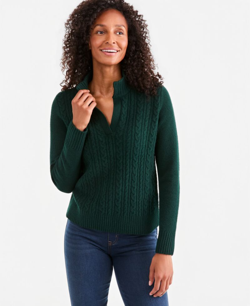 Plus Cable Split Mockneck Long-Sleeve Sweater