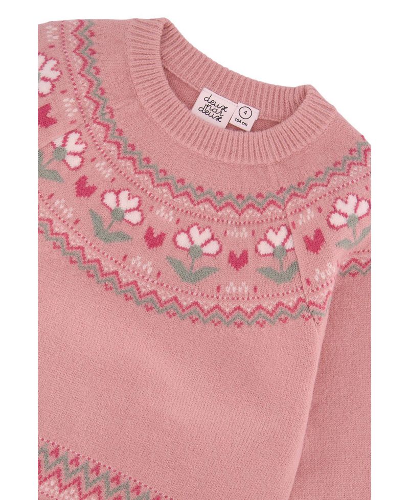 Little Girls 6-12 Years Sweater with Flower Jacquard