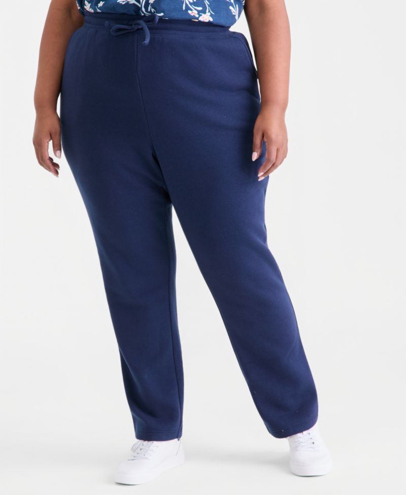 Women's Plus Size Mid Rise Drawstring-Waist Fleece Pant