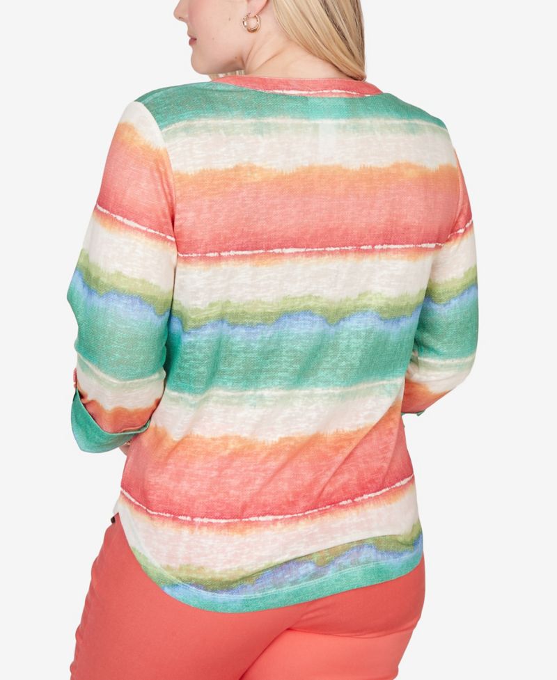 Women's Resort Living Biadere Tie Dye Stripe Henley Top