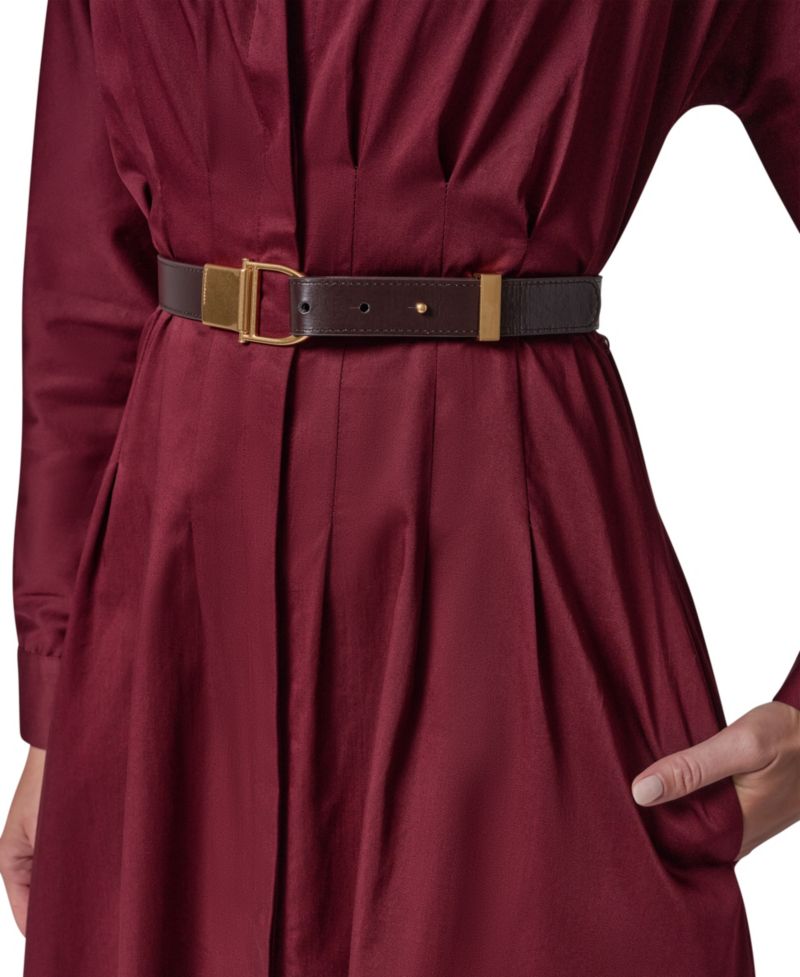 Women's Long Sleeve Belted Midi Shirtdress