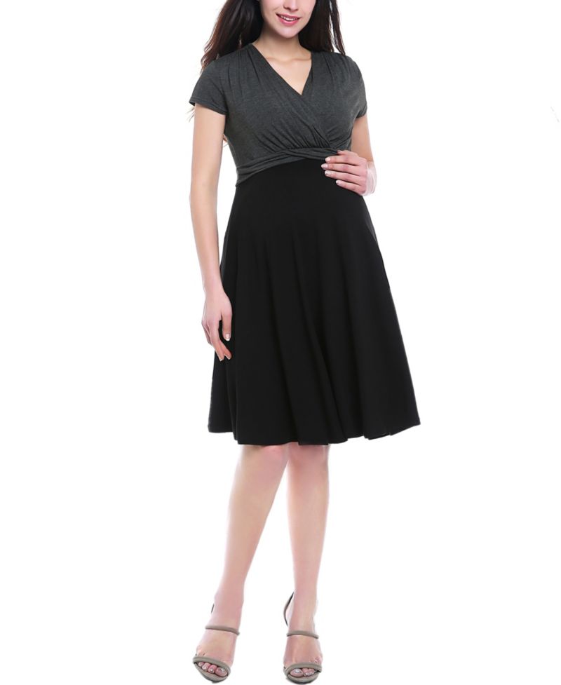 Women's V-Neck Faux Wrap Nursing Dress