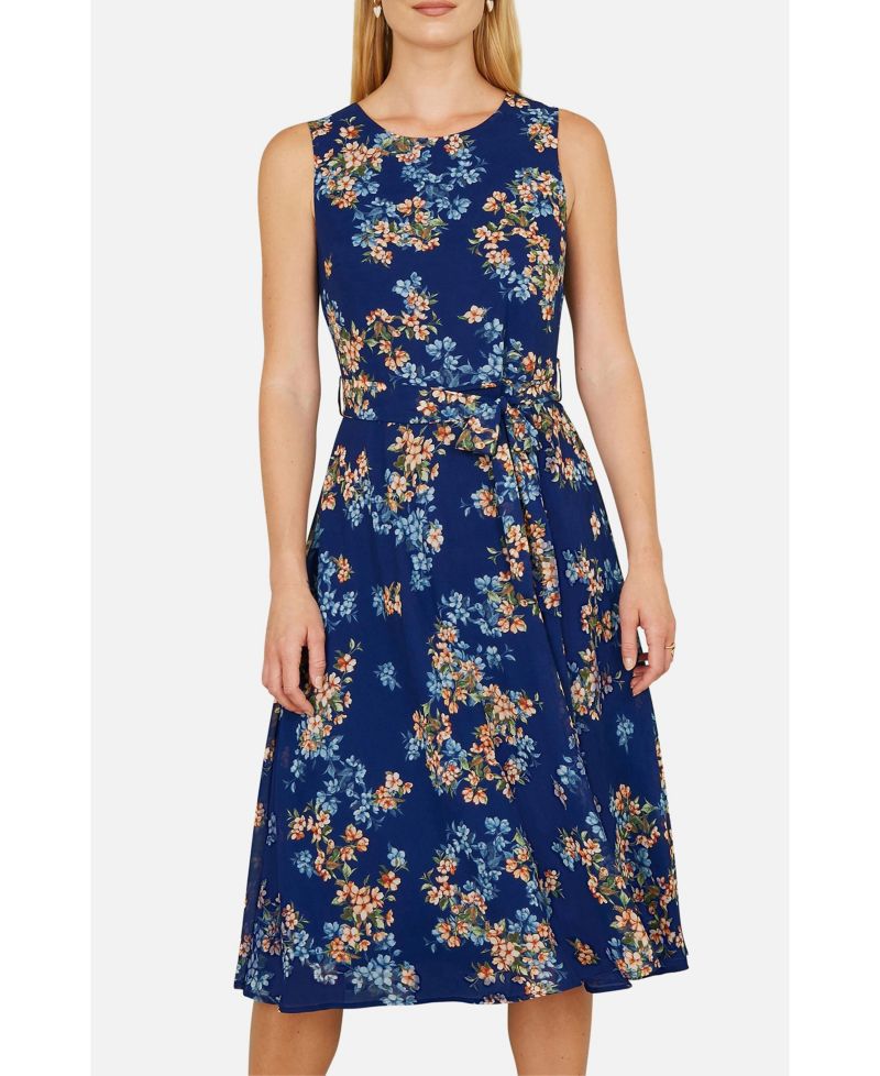 Women's Floral Skater Sleeveless Midi Dress