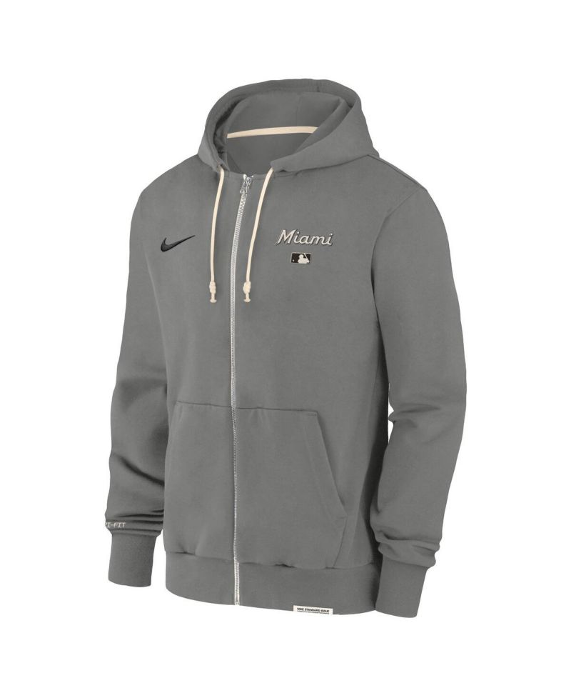 Men's Charcoal Miami Marlins Authentic Collection Travel Performance Full-Zip Hoodie