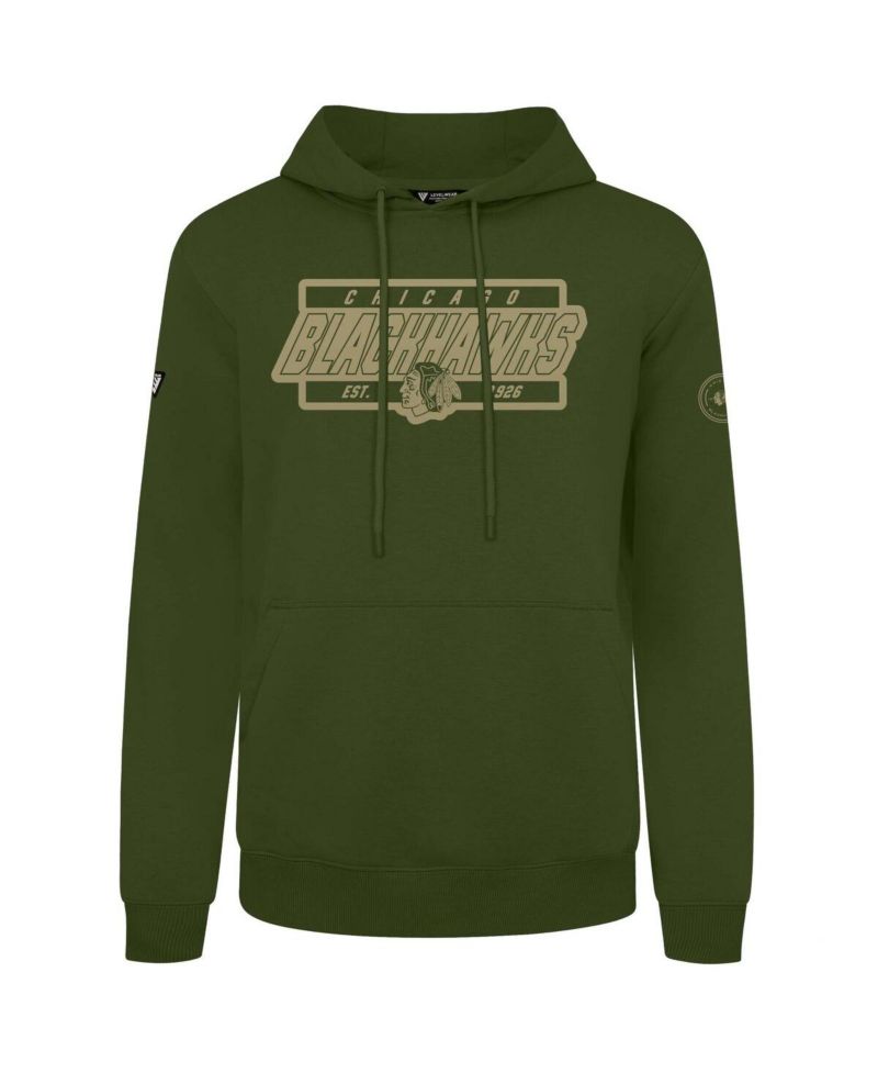 Men's Olive Chicago Blackhawks Podium Pullover Hoodie