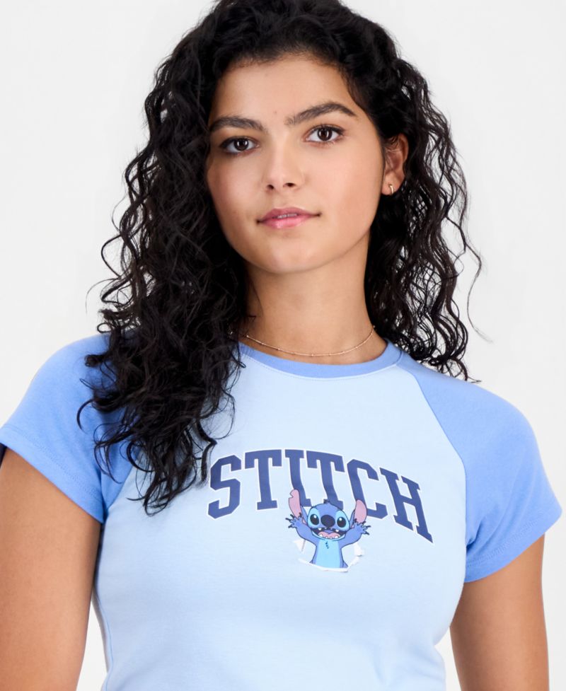 Juniors' Stitch Ribbed Crewneck Raglan Tee