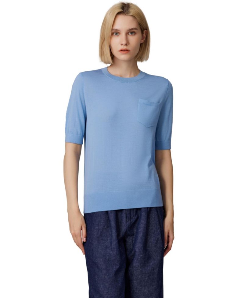 Women's Tissue Weight 75% Merino Wool 25% Silk Crew Neck Short Sleeve T Shirt Sweater | Ultra Soft Machine-Washable Sweaters