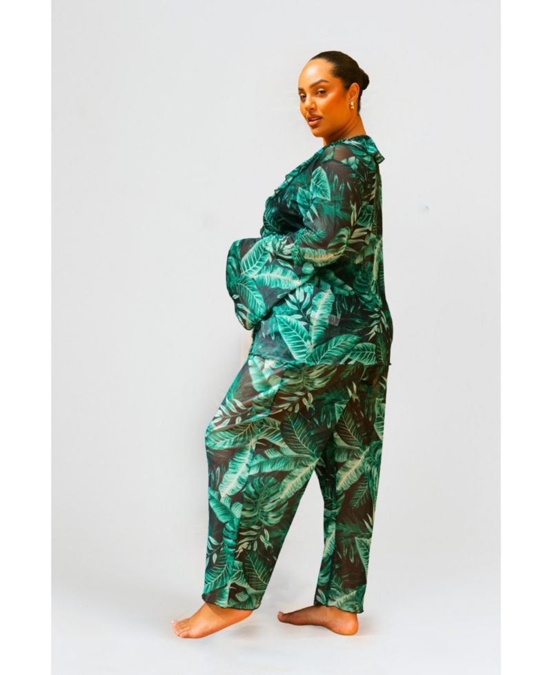 Women's Palm Print Wide Leg Resort Pants