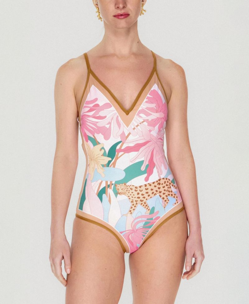 Women's Blush Jungle Reversible V-Neck One-Piece Swimsuit