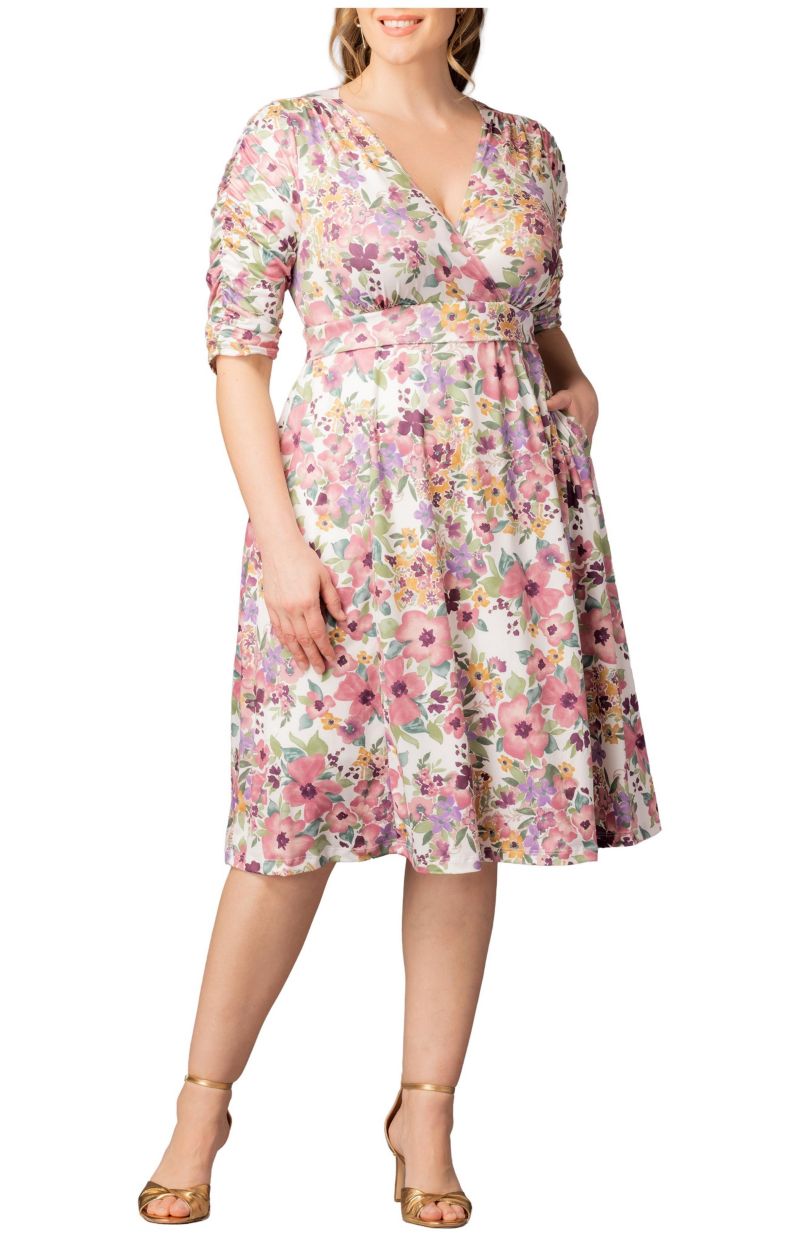 Plus Size Gabriella Ruched Sleeve Midi Dress with Pockets