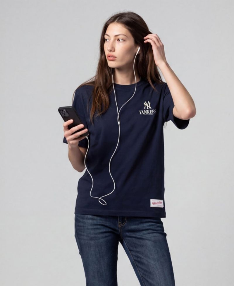 Women's Navy New York Yankees Core Essentials Micro Logo T-Shirt