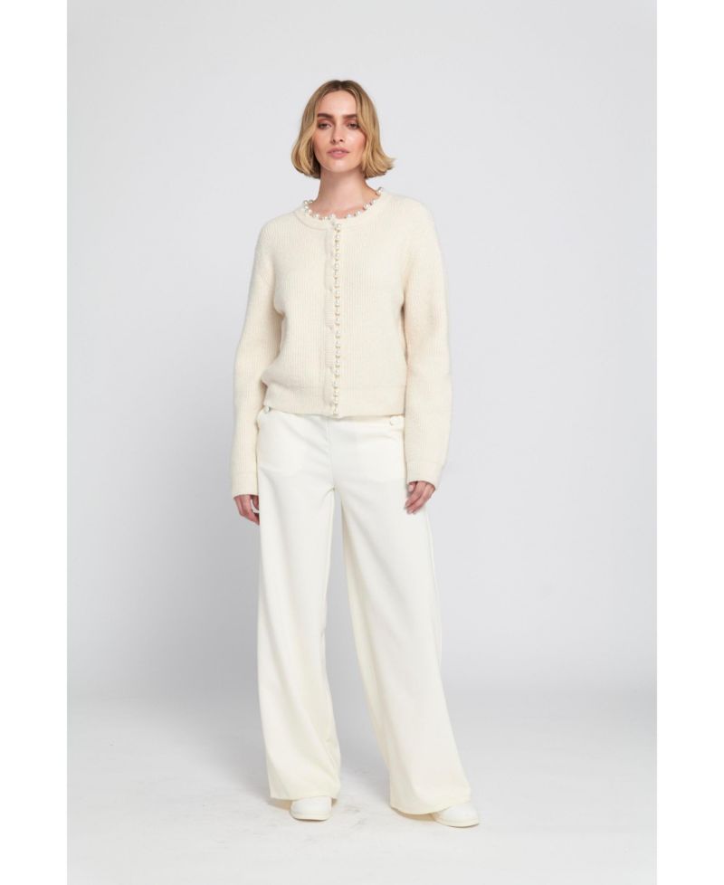 Women's Beaded Cardigan Cable Knit Sweater