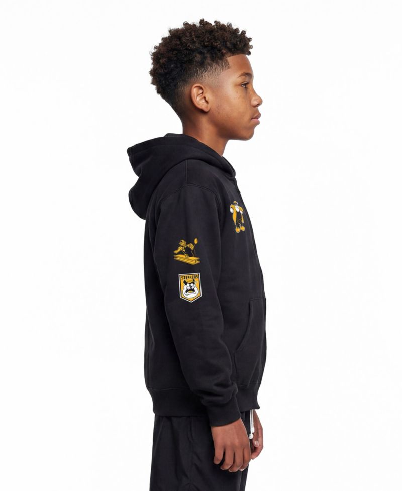 Big Boys and Girls Black Pittsburgh Steelers Disney X Champion Full-Zip Hoodie