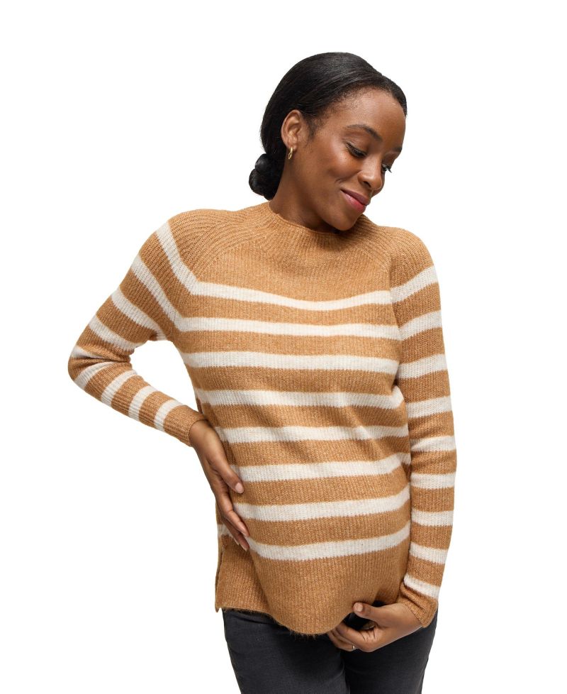 Maternity Mock Neck Striped Sweater
