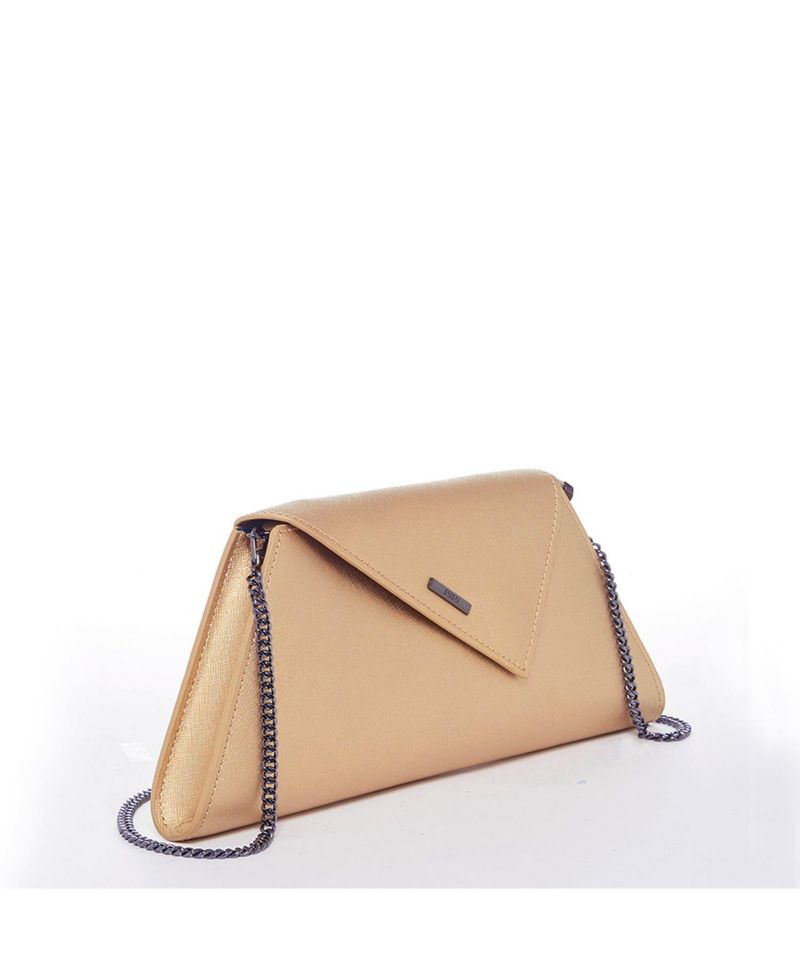 Women's Metallic Envelope Clutch Saffiano Leather Evening Bag for Women Party Wedding Crossbody with Chain Strap