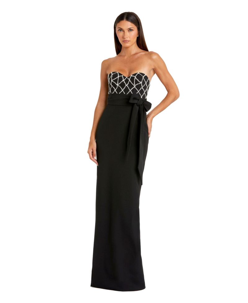 Women's Strapless Embellished Crepe Gown With Bow