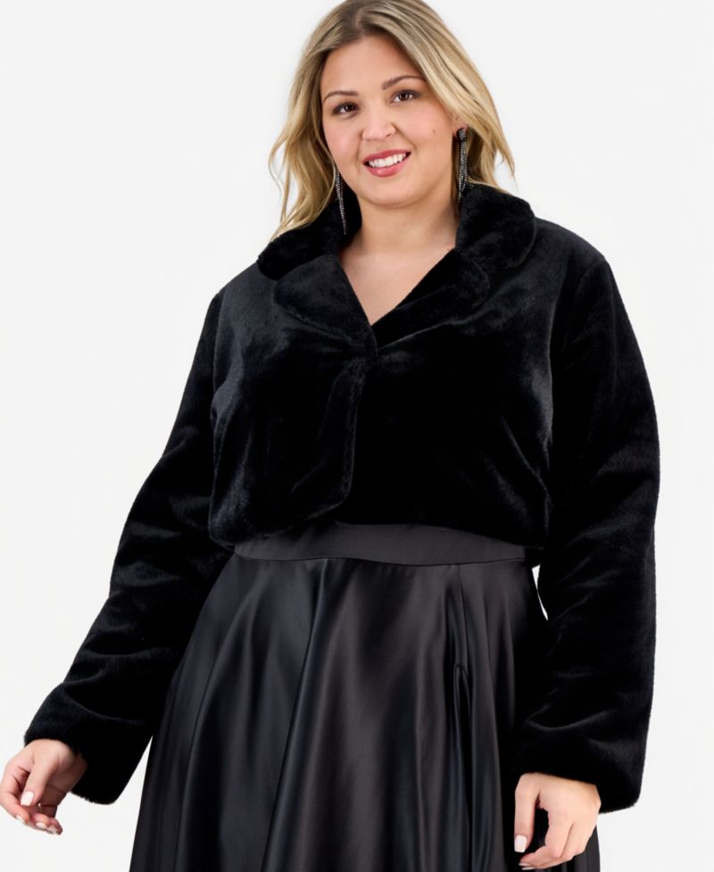 BCX Trendy Plus Size Cropped Faux-Fur Jacket