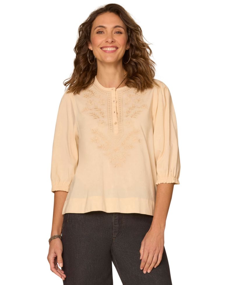 Petite Embroidered Woven Top