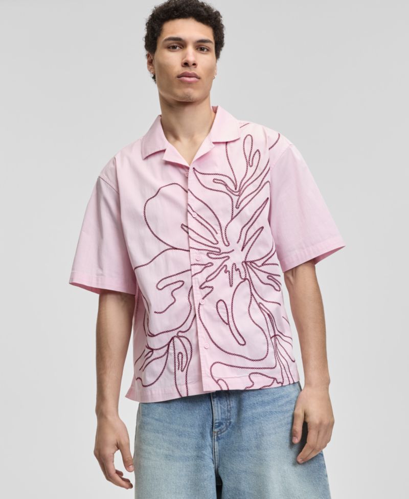 Men's Cotton-Blend Printed Relaxed Camp Shirt