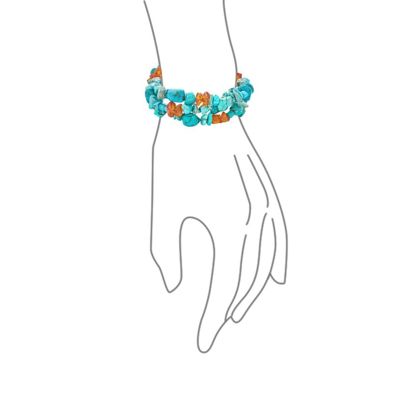 Aqua Blue Turquoise Amber Gemstone 3 Strand Wide Bracelet Sterling Silver