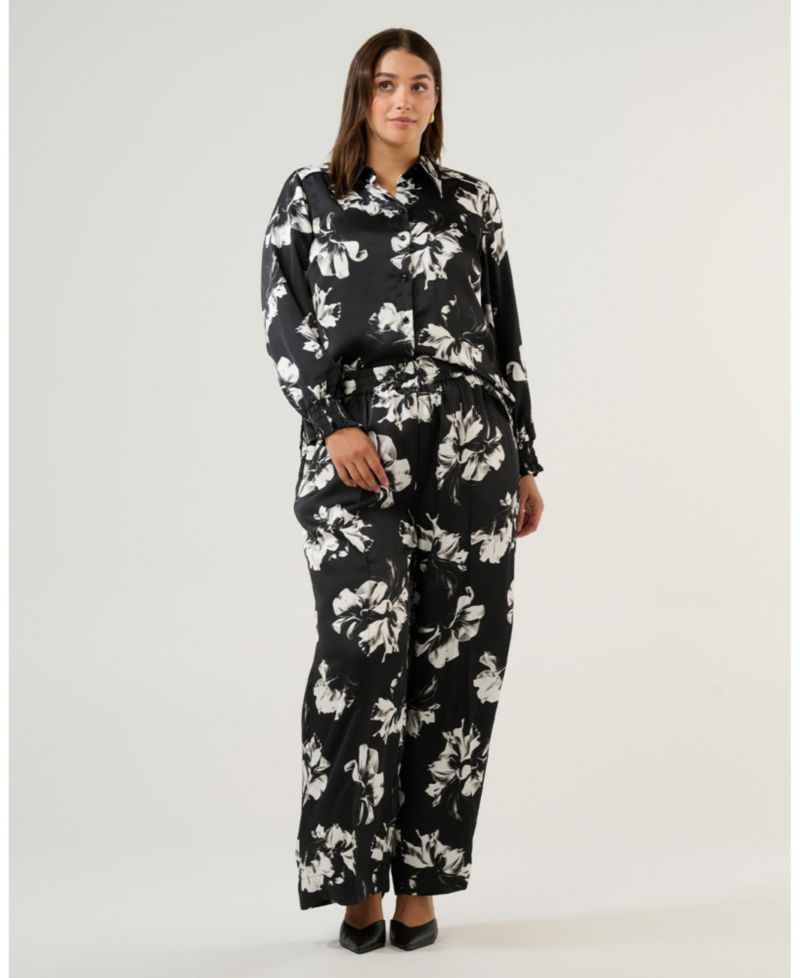 Women's Gilda Floral Wide-Leg Satin Elasticated Pant