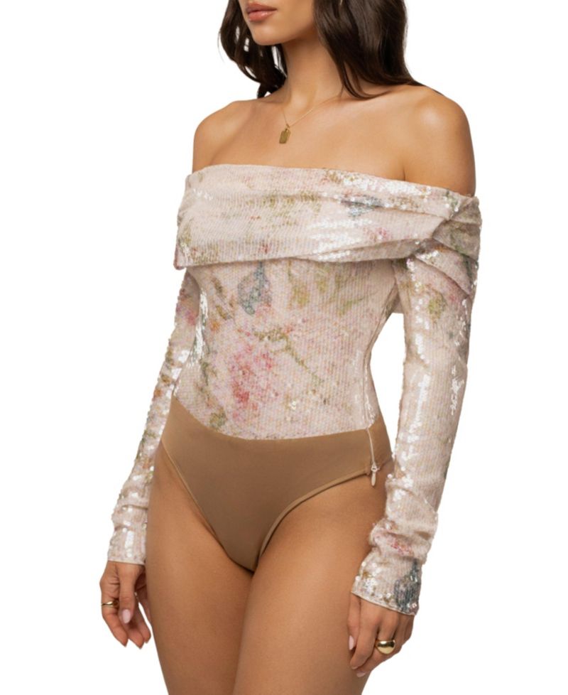 Women's Villa Nights Off-the-Shoulder Long-Sleeve Floral Bodysuit