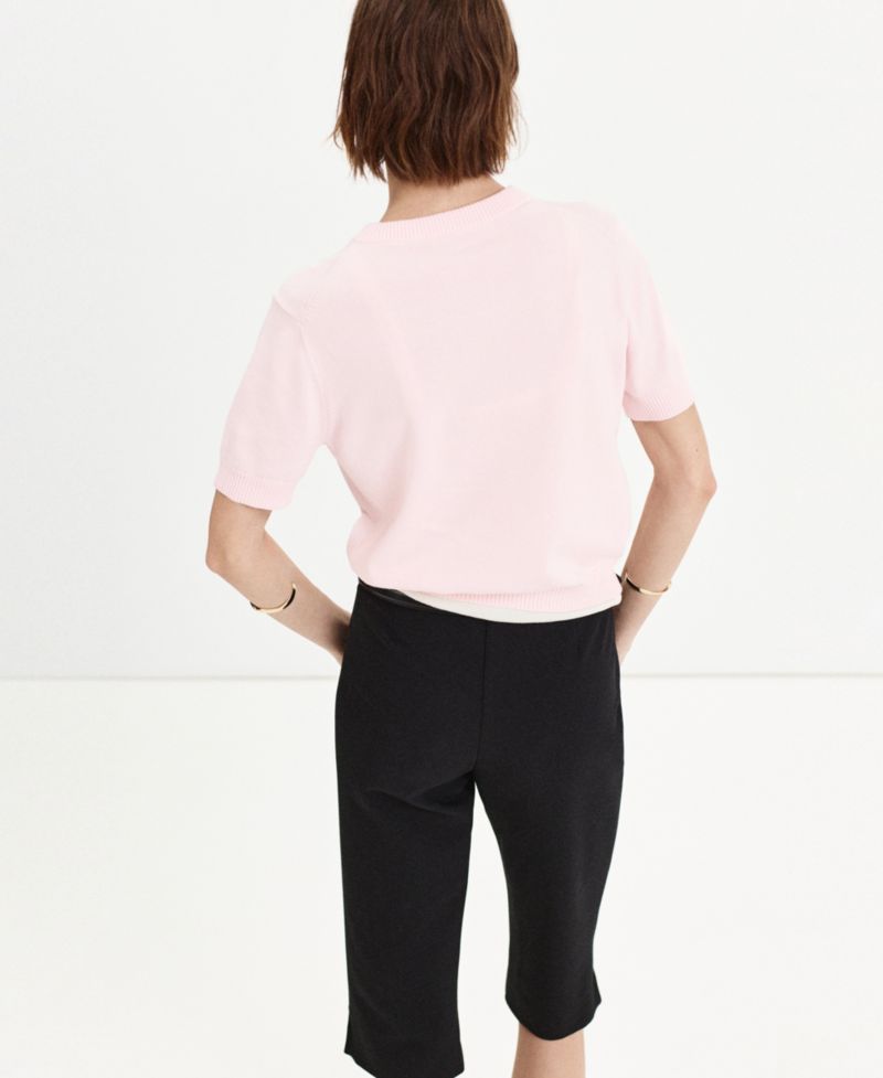 Women's V-Neck Short-Sleeve Ribbed Sweater