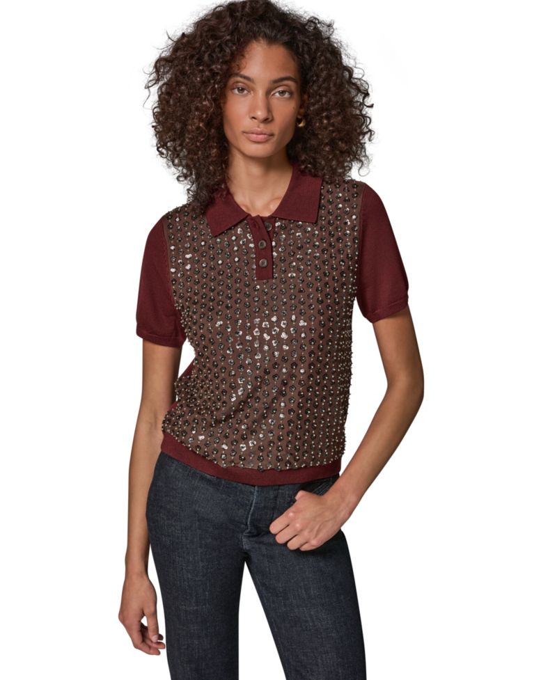 Women's Merino Wool-Blend Short-Sleeve Polo Sweater
