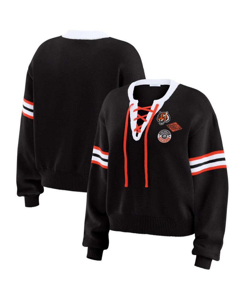 Women's Black Cincinnati Bengals Lace-Up Sweater