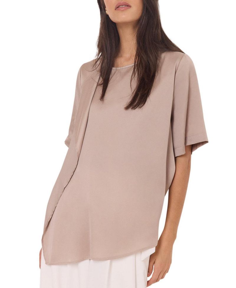 Women's Satin Ruffle-Front Button-Back Top