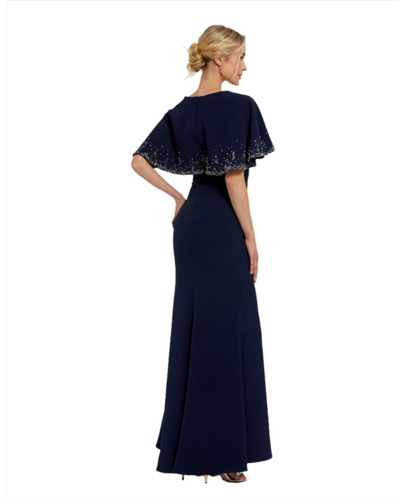 Women's Crepe High Neck Fitted Gown With Beaded Shawl