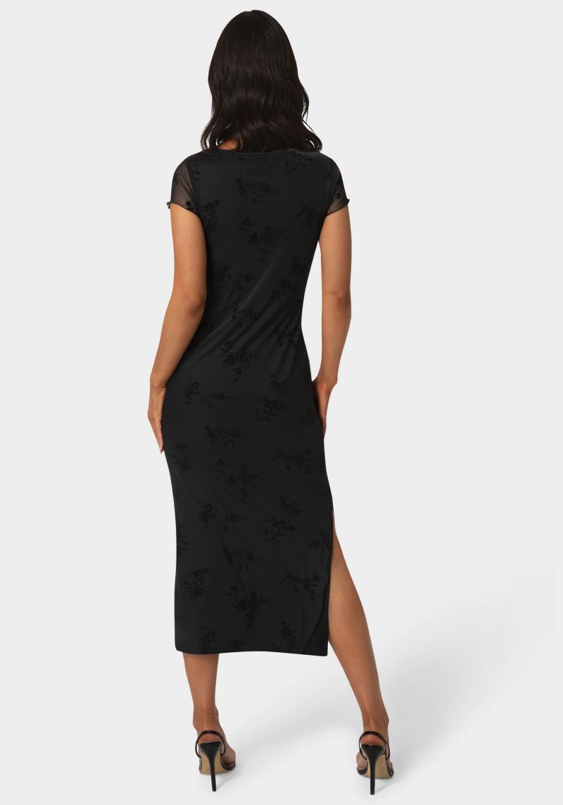 Women's Flocking Mesh T-Shirt Maxi Dress
