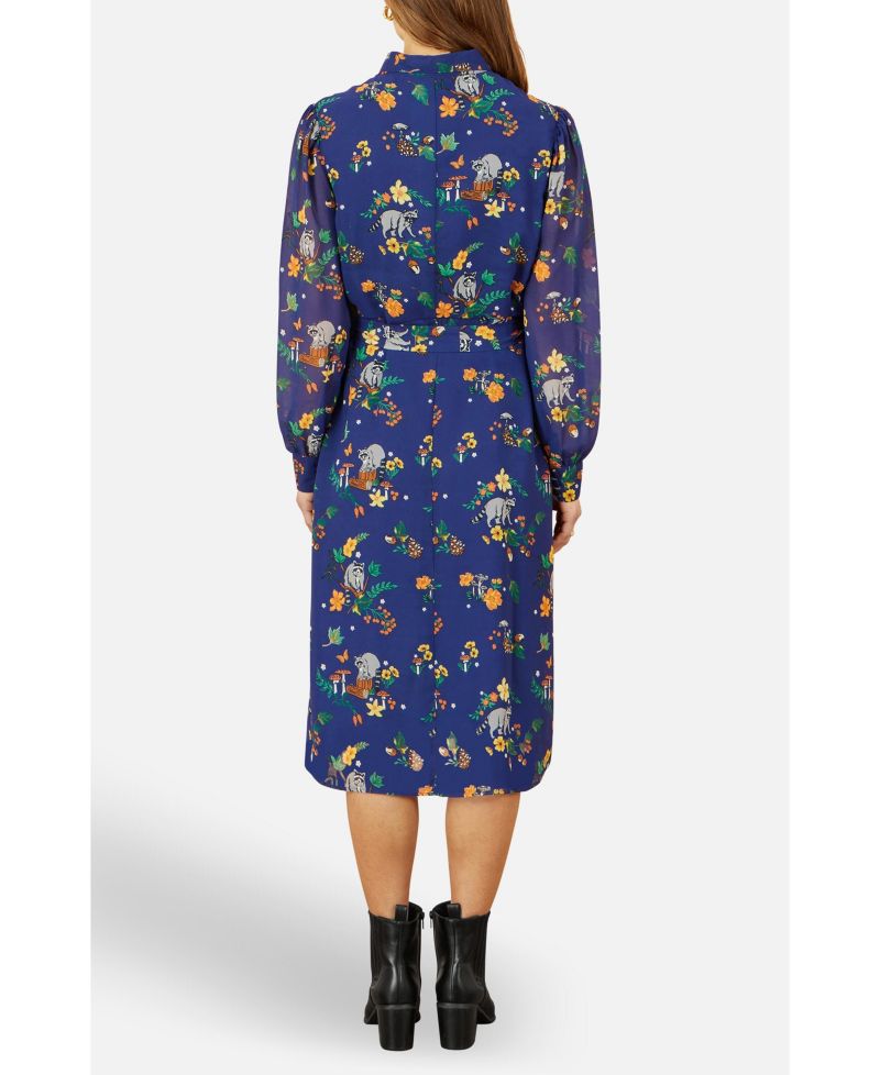 Women's Raccoon Print Shirt Midi Dress