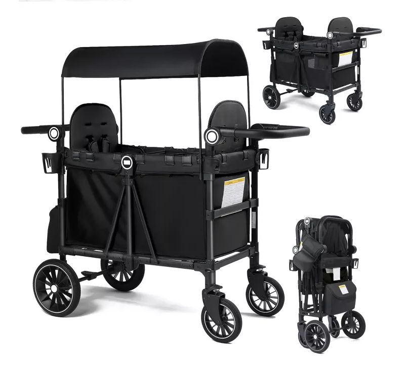Baby All-Terrain Wagon Stroller for Two with Canopy, Snack Tray and Shock-Absorbing Wheels