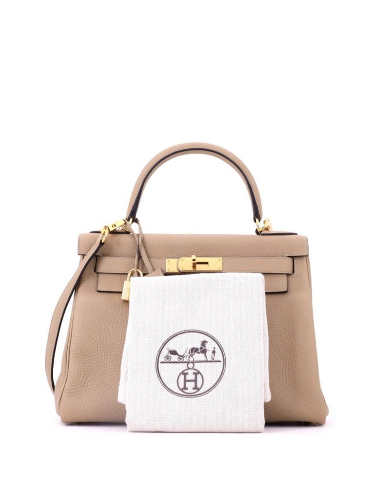 Kelly 28 Handbag Light Clemence with Gold Hardware