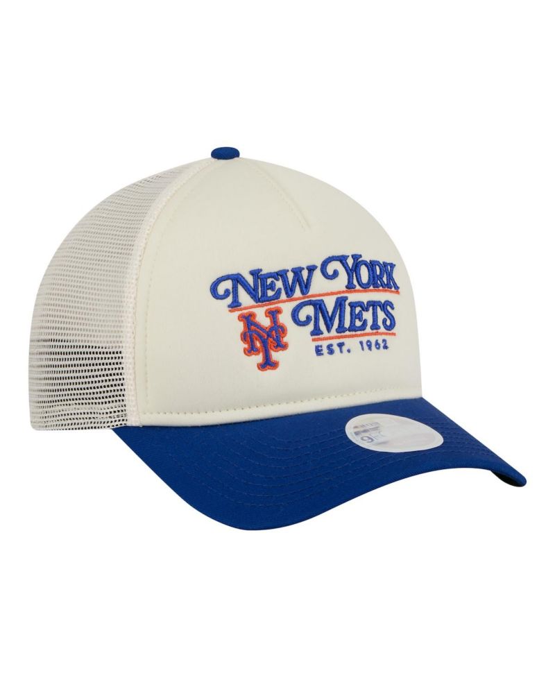 Women's Light Beige/Royal New York Mets Retro 9FORTY M-Crown A-Frame Trucker Adjustable Hat