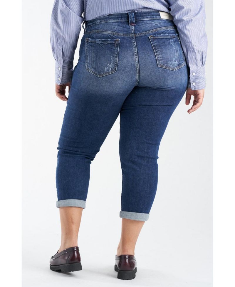 Plus Size Denim Mid Rise Boyfriend Jeans