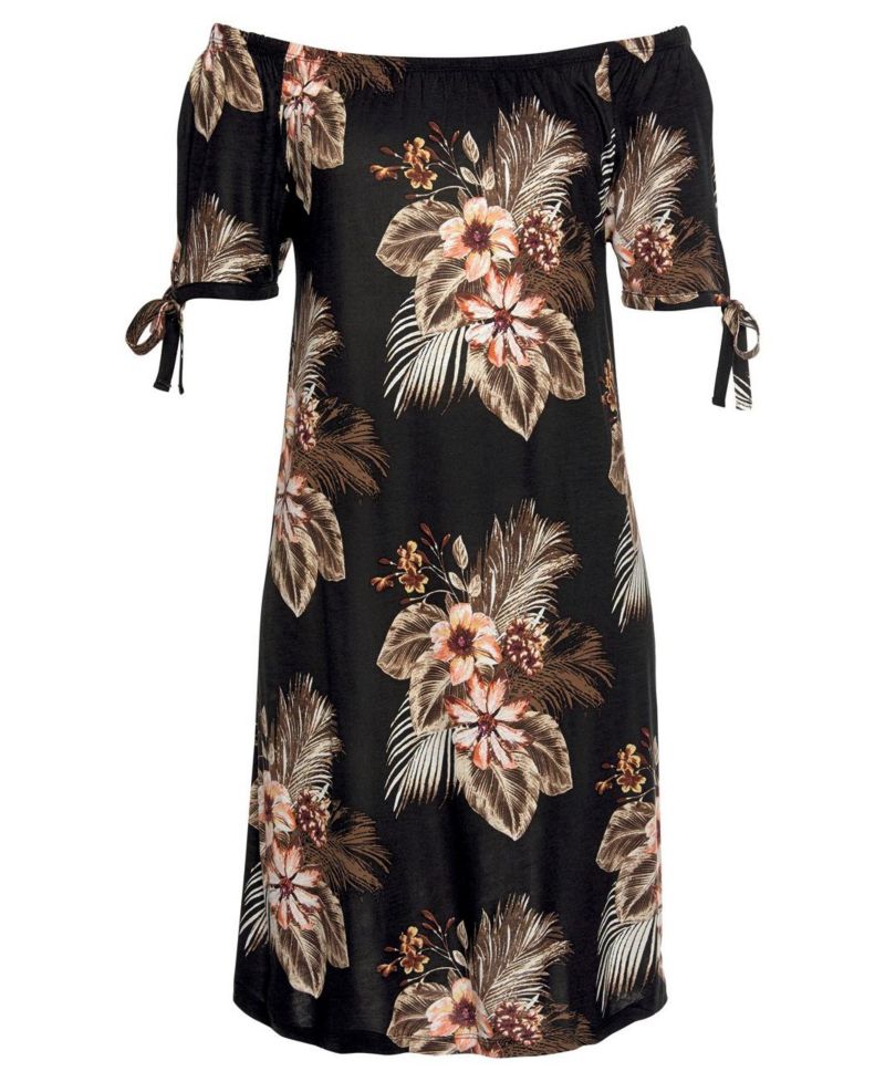 Women's Viscose Tropical Print Off Shoulder Column Short Dress